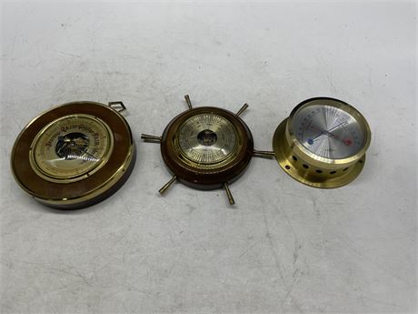 LOT OF 3 BOAT THERMOMETERS/BAROMETERS (LARGEST 5”)