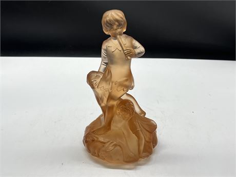 1930s ART DECO PETER PAN & WENDY FROSTED PINK GLASS SCULPTURE (9”)