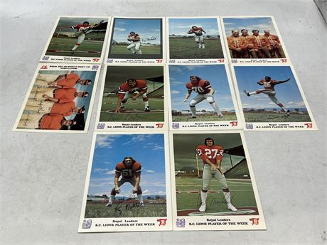 (10) 1970s BC LIONS PLAYER OF THE WEEK LARGE CARDS