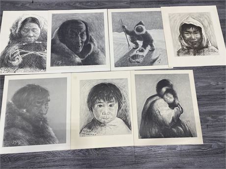7 LIMITED EDITION G.GELY INUIT PRINTS - SIGNED & NUMBERED (2 are autographed)