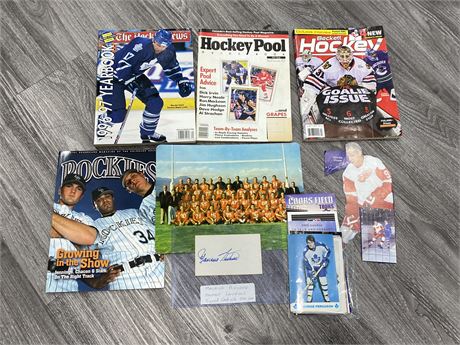 SPORTS MAGS, PICTURES, & MAURICE RICHARD SIGNATURE
