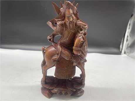 VINTAGE WELL CARVED CHINESE MAN ON HORSE 9”
