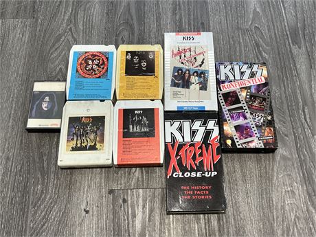 LOT OF VINTAGE KISS 8 TRACKS, VHS, ECT
