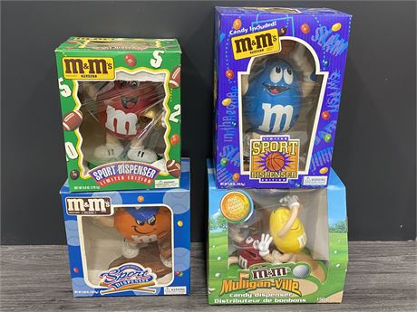 4 COLLECTABLE M&M DISPENSERS W/BOXES (Sport editions)