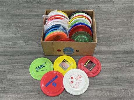 BOX OF ASSORTED FRISBEES - SOME VINTAGE