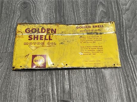 VINTAGE SHELL OIL TIN CUT INTO SIGN 12”