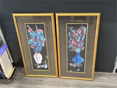 2 FRAMED ABSTRACT ART PIECES - 15”x31”