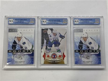 3 GCG GRADED BO HORVAT UD ROOKIE/NUMBERED CARDS