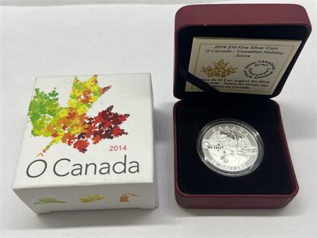 2014 FINE SILVER $10 RCM COIN - CANADIAN HOLIDAY SCENE