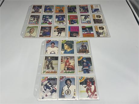 3 SHEETS OF 1970’s HOCKEY CARDS (BOTTOM SHEET ALL ROOKIES)