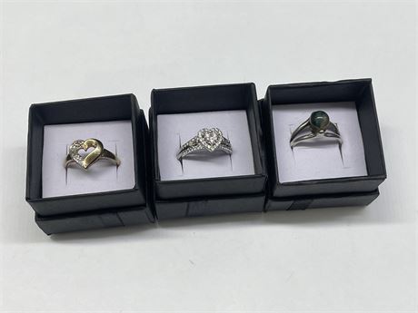3 925 STERLING SILVER RINGS SIZES 7-7.5