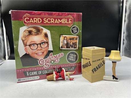 CHRISTMAS STORY CARD SCRAMBLE BOARD GAME NEW + MUG & WINE STOPPER