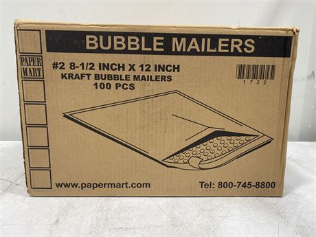 BOX OF BUBBLE MAILERS (100X 8 1/2 x 12”)