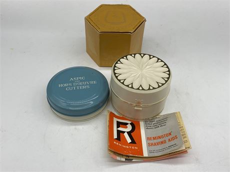 1960S LADY REMINGTON ELECTRIC SHAVER W/BOX & TALA ASPIC & HORS D’OEUVRE CUTTERS