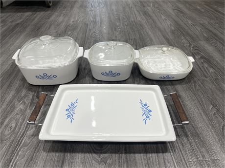 4PC VINTAGE CORNING WARE - TRAY IS 16”x10”