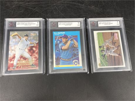 (3) KSA GRADE 7 MLB ROOKIE CARDS - 80/90s