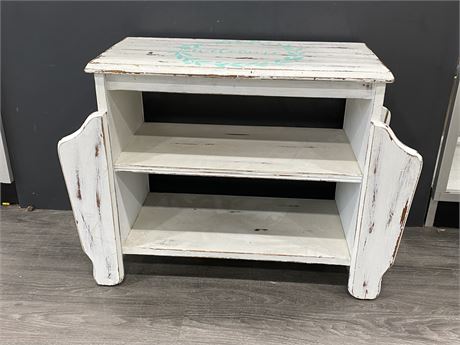 ANTIQUE PAINTED TABLE WITH SHELVES 30”x13”x21”