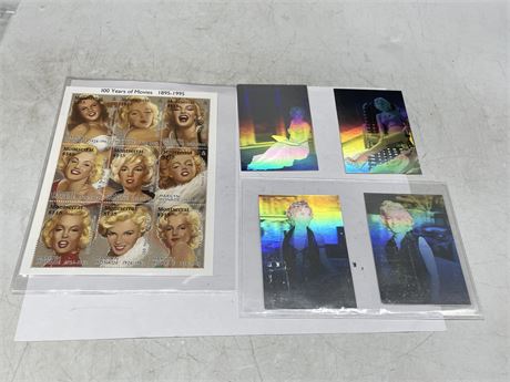 MARILYN MONROE STAMPS + 4 HOLOGRAPHIC CARDS
