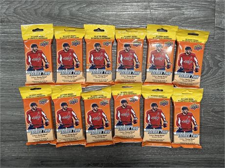 12 SEALED 2022-23 UPPER DECK SERIES TWO HOCKEY FAT PACKS
