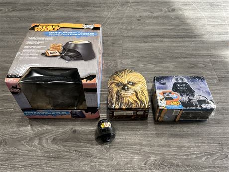 NEW DARTH VADER STAR WARS TOASTER, 2 LUNCH BOXES & CANDY HEAD