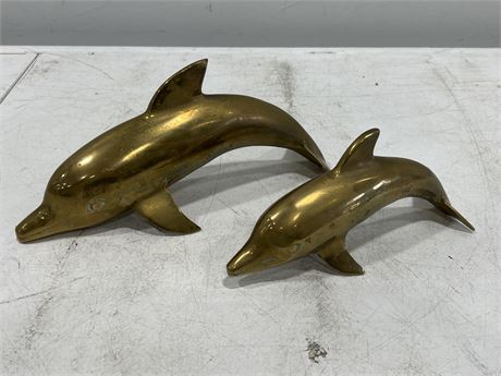 2 VINTAGE BRASS DOLPHINS (Longest is 11”)