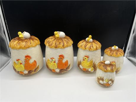 VINTAGE 1978 SEARS ROEBUCK “CHICKEN LITTLE” CANISTER SET - COMPLETE & MINTY