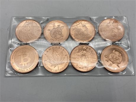 8 OUNCES OF 999. PURE COPPER COLLECTOR COINS