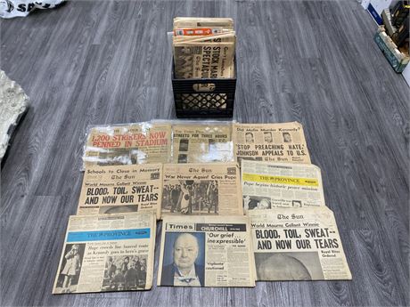 CRATE OF ANTIQUE / VINTAGE NEWSPAPERS - ALL MAJOR EVENTS