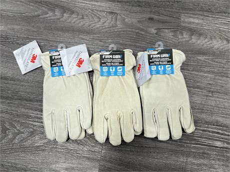 3 PAIRS OF NEW FIRM GRIP XL LEATHER GLOVES W/ 3M THINSULATE