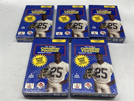 5 SEALED ALL WORLD CANADIAN FOOTBALL 1991 BOXES