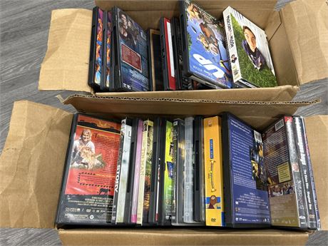 2 BOXES FULL OF MISC. DVDS - MOST IN GOOD CONDITION