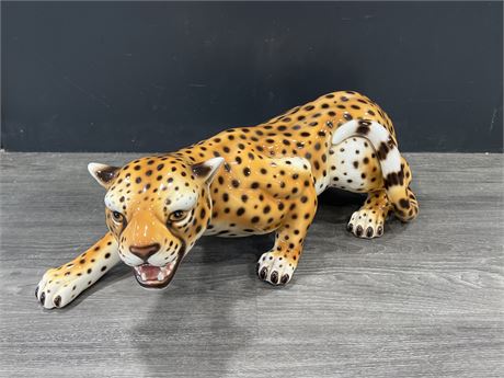 LARGE MID CENTURY PORCELAIN GLAZED CHEETA - MADE IN ITALY - 24” LONG