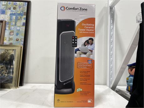 (SEALED) COMFORT ZONE OSCILLATING CERAMIC TOWER HEATER WITH REMOTE