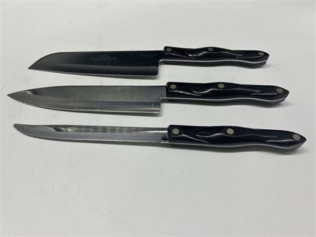 3 CUTCO BROWN HANDLED KNIVES