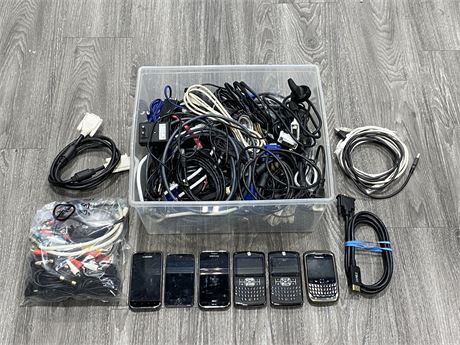 LARGE LOT OF CABLES & SOME PHONES