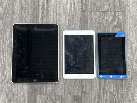 3 IPADS / TABLETS - NOT TESTED / UNSURE IF LOCKED
