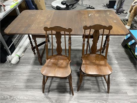 ANTIQUE DROPLEAF TABLE WITH 2 CHAIRS 70”x35”x30”