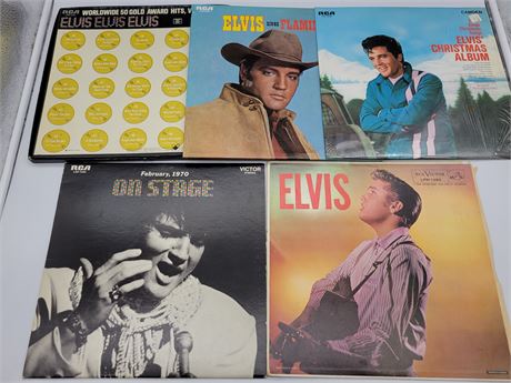5 ELVIS RECORDS (3 excellent condition - 2 slightly scratched)
