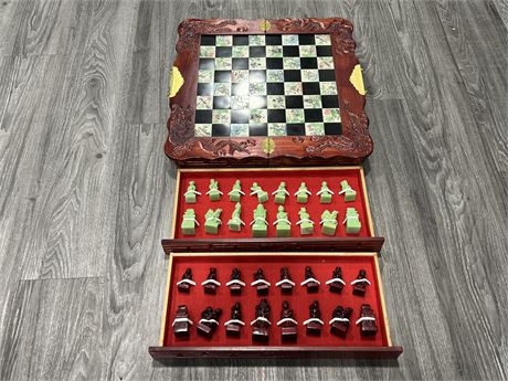 VINTAGE CARVED CHESS SET - 19”x19”