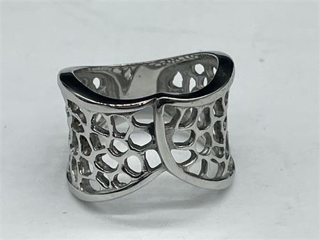 STERLING SILVER WIDE FILIGREE 925 RING - SIZE 6.75