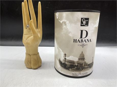 NEW IN BOX HAVANA PERFUME & WOODEN HAND RING HOLDER WITH RING