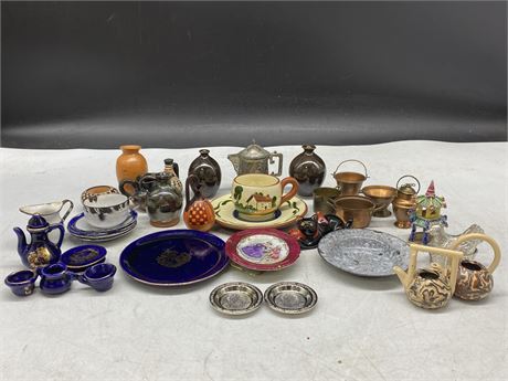 VINTAGE MINIATURE DISHES - LIMOGES, TORQUAY, COPPER, METAL (2.5” TALLEST)