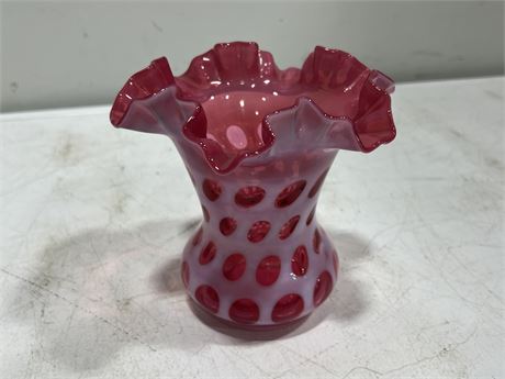 PINK ART GLASS VASE (6.5” tall)