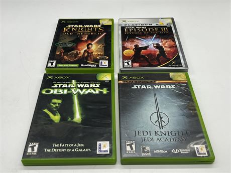 4 XBOX STAR WARS GAMES ALL W/INSTRUCTIONS - SLIGHTLY SCRATCHED