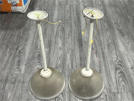 PAIR OF VINTAGE HOLOPHONE STYLE CEILING LIGHTS (26” tall)