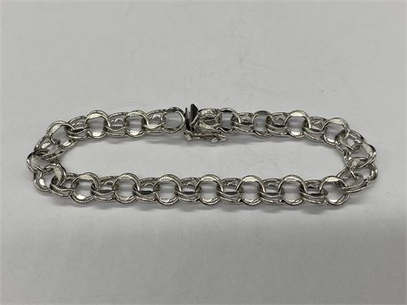 STERLING SILVER VINTAGE DOUBLE CHAIN CHARM BRACELET W/ SAFETY CLASP - 10.8G