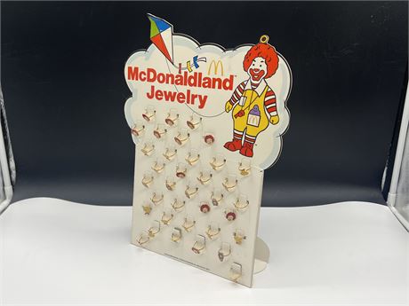 VINTAGE MCDONALDS JEWELRY DISPLAY STAND W/ RINGS - 11”x16”