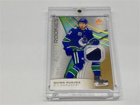 LIMITED EDITION QUINN HUGHES ROOKIE PATCH CARD