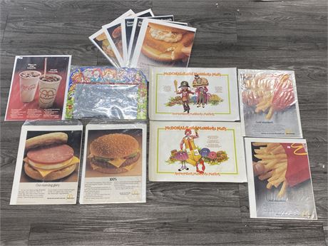 LOT OF MISC. VINTAGE MCDONALD’S COLLECTIBLE ADVERTISING ETC. (LARGEST 17X11”)