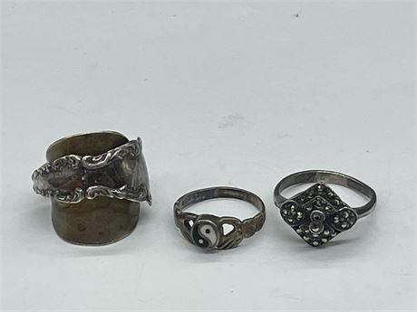 3 VINTAGE STERLING SILVER RINGS SIZES RANGE FROM 4-6